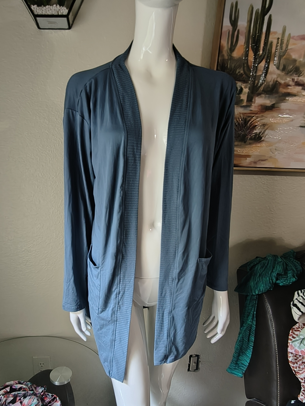 Women's Open-Front Cardigan Jacket in Slate Blue
